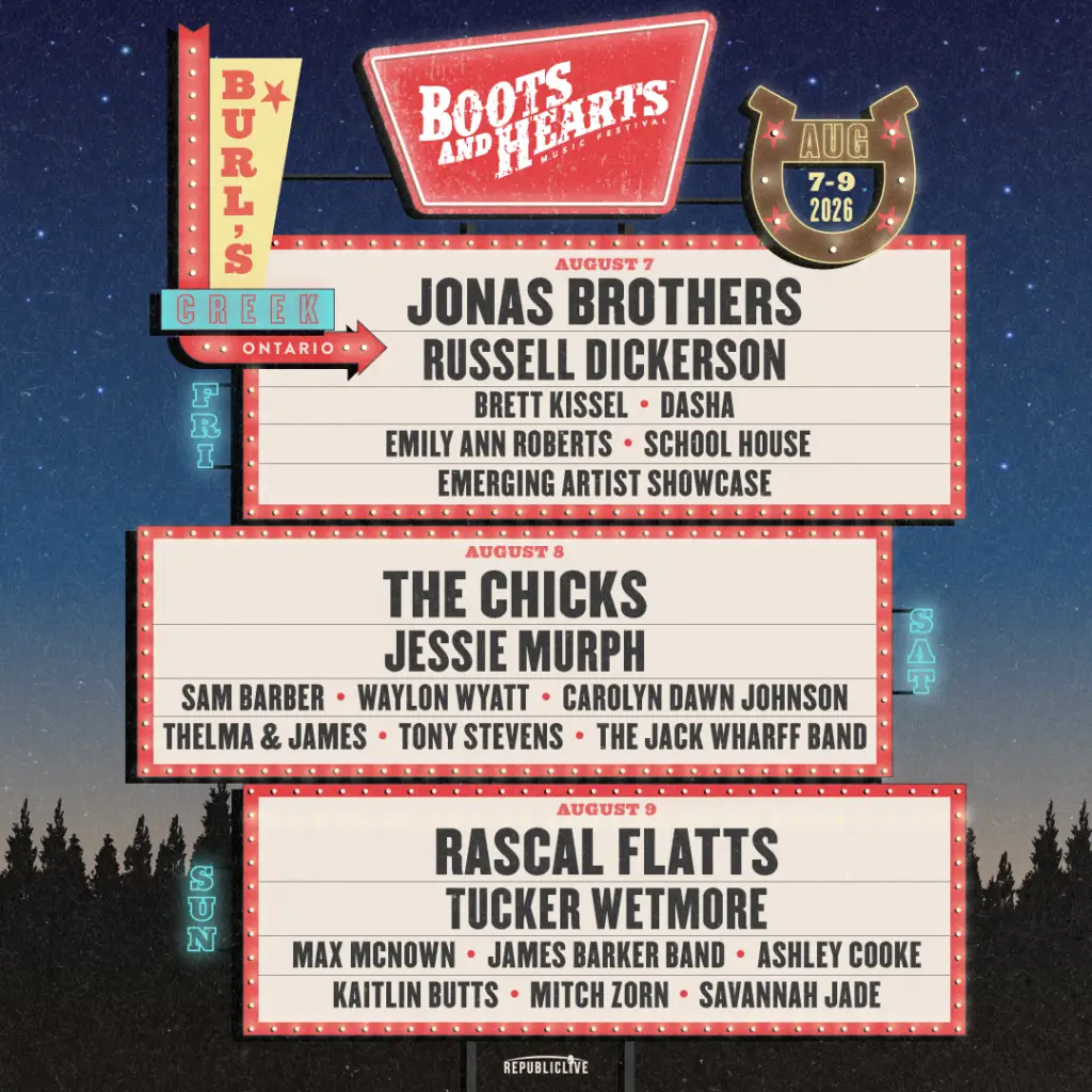 Boots and Hearts country music festival lineup poster 2026