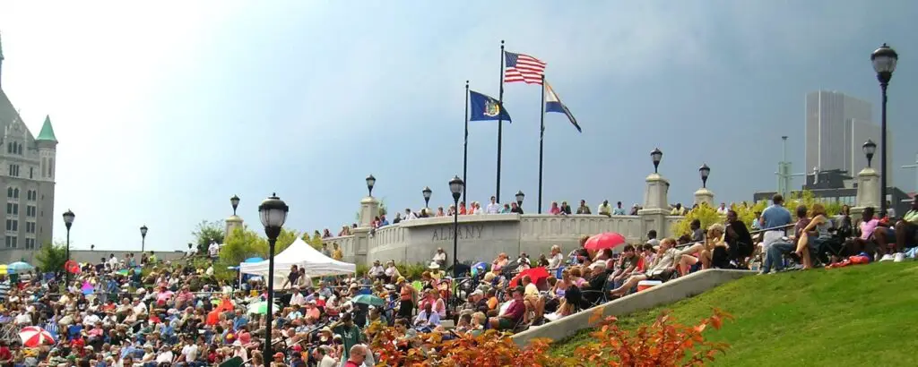Crowd at the Albany Riverfront Jazz Festival at Jennings Landing along the Hudson River