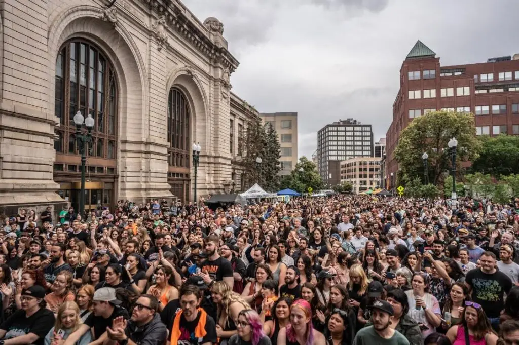 Crowd at Alive at Five free summer concert series in downtown Albany NY