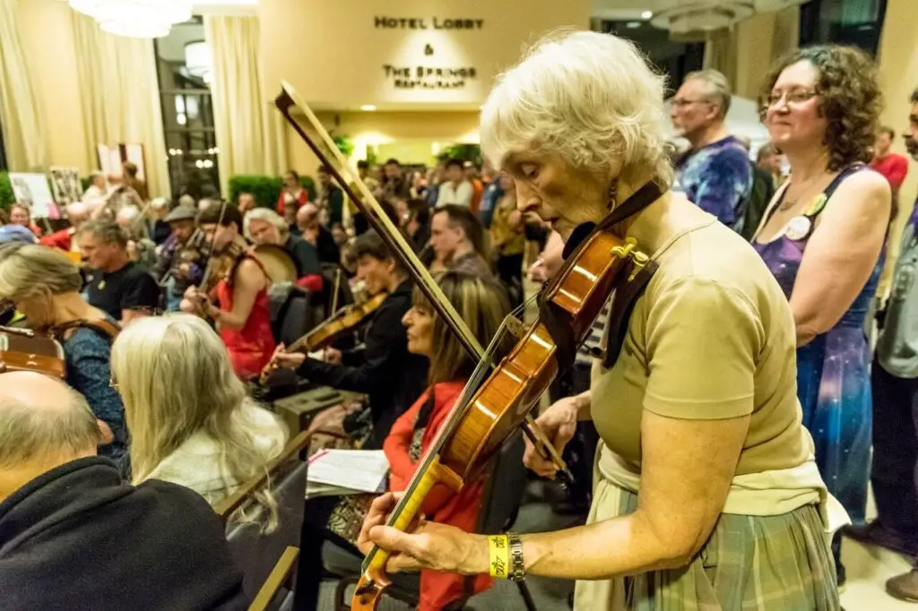 Musicians jamming at the Flurry Festival in Saratoga Springs