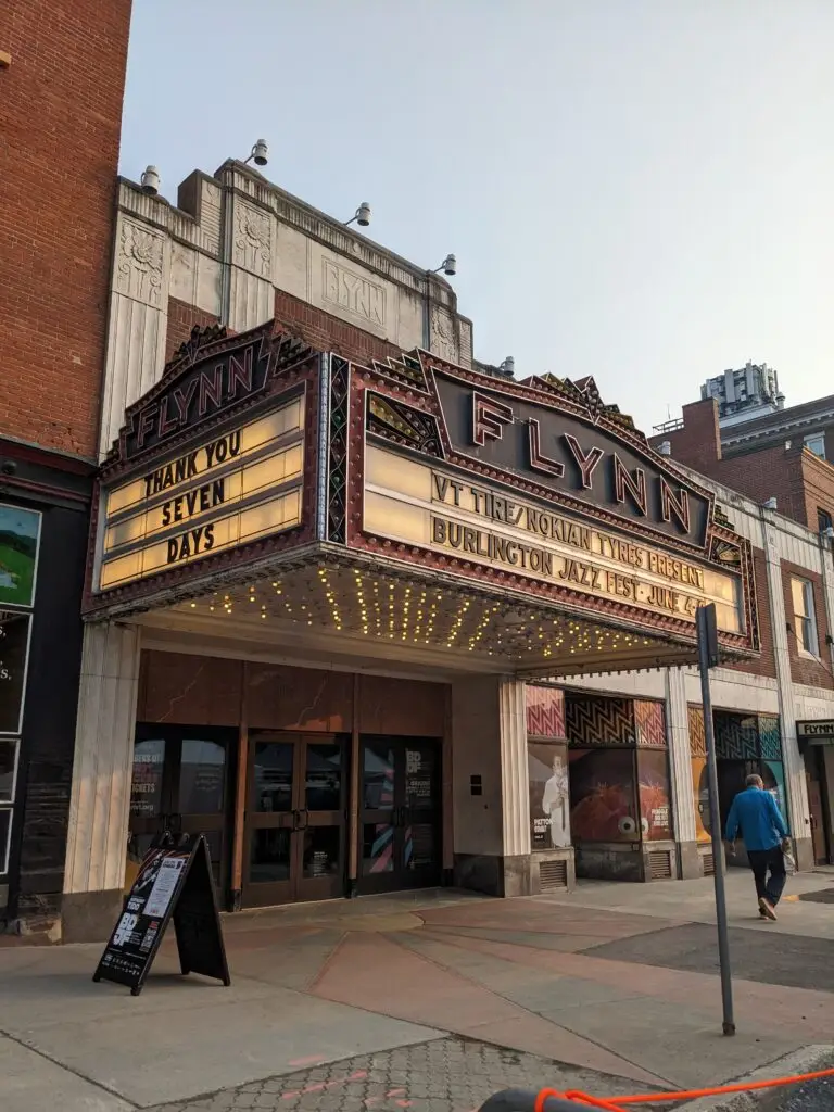 Flynn Center for the Performing Arts exterior on Main Street in downtown Burlington, Vermont