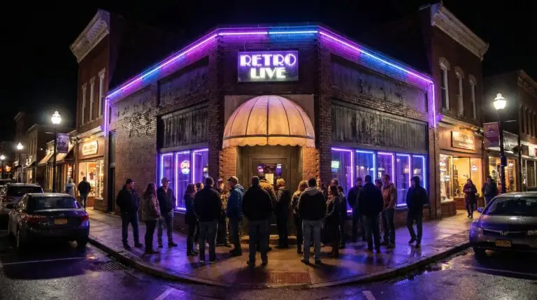 Retro Live music venue exterior in Plattsburgh, New York