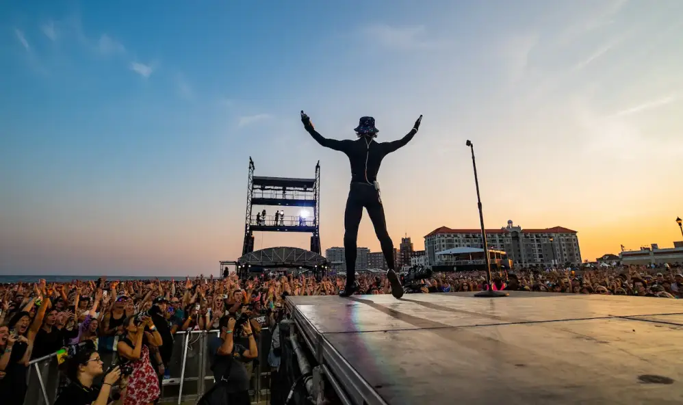 Concert stage performance at the Sea.Hear.Now Festival on the beach in Asbury Park New Jersey