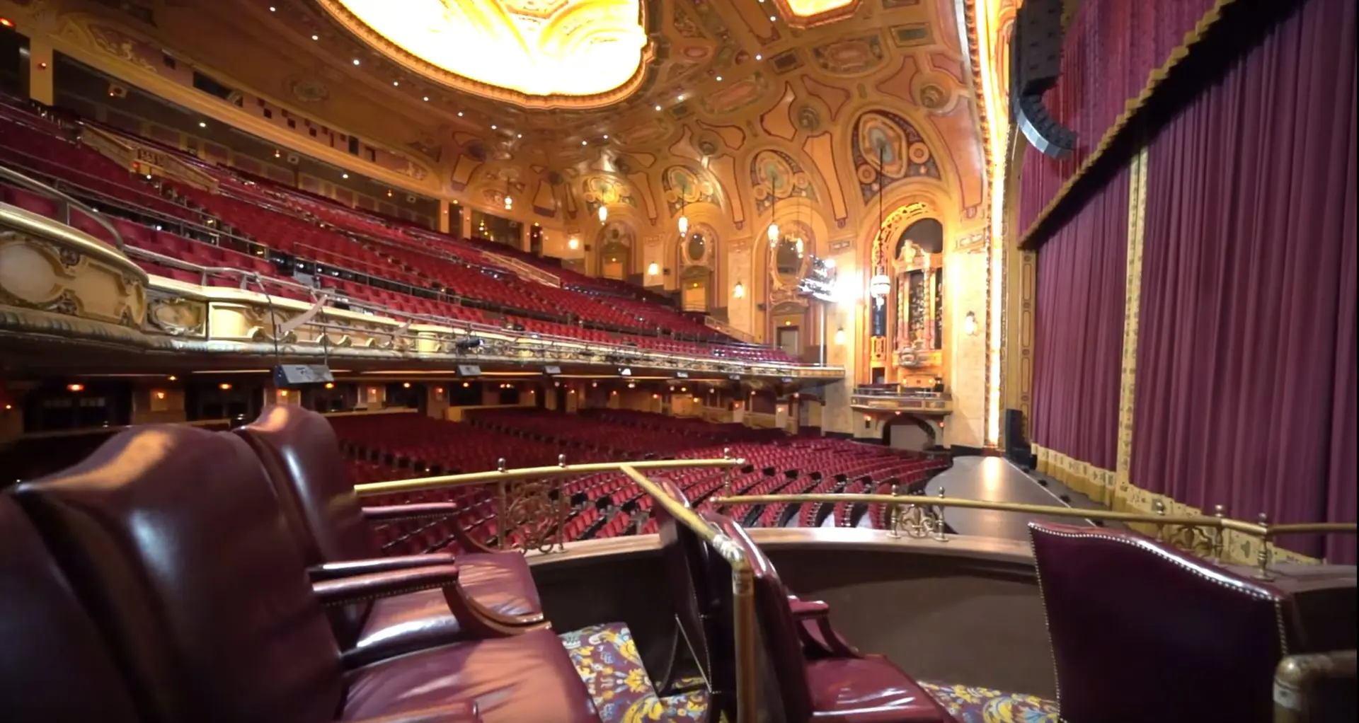 Shea's Performing Arts Center ornate interior showing the historic auditorium and stage from the balcony in Buffalo New York
