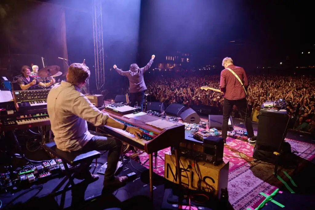 Wilco performing on stage at Solid Sound Festival at MASS MoCA in North Adams Massachusetts