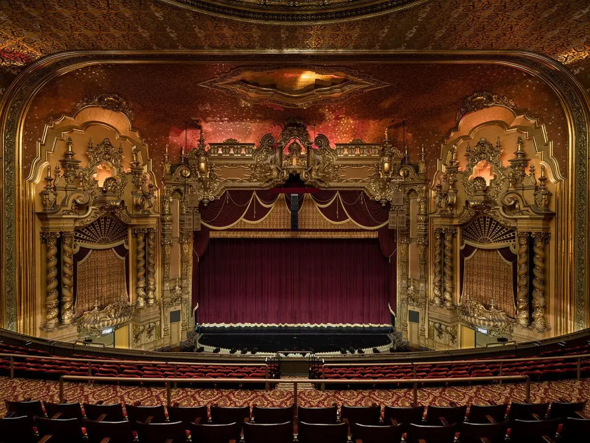 Stanley Theatre interior ornate Mexican Baroque auditorium stage and ceiling in Utica New York