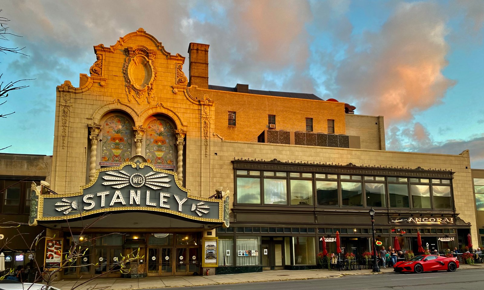 Stanley Theatre exterior on Genesee Street in Utica, New York