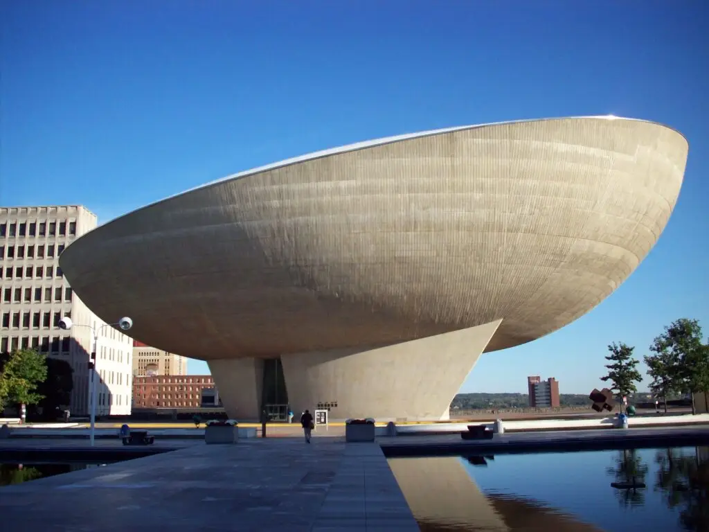 The Egg performing arts center exterior on Empire State Plaza in Albany, New York