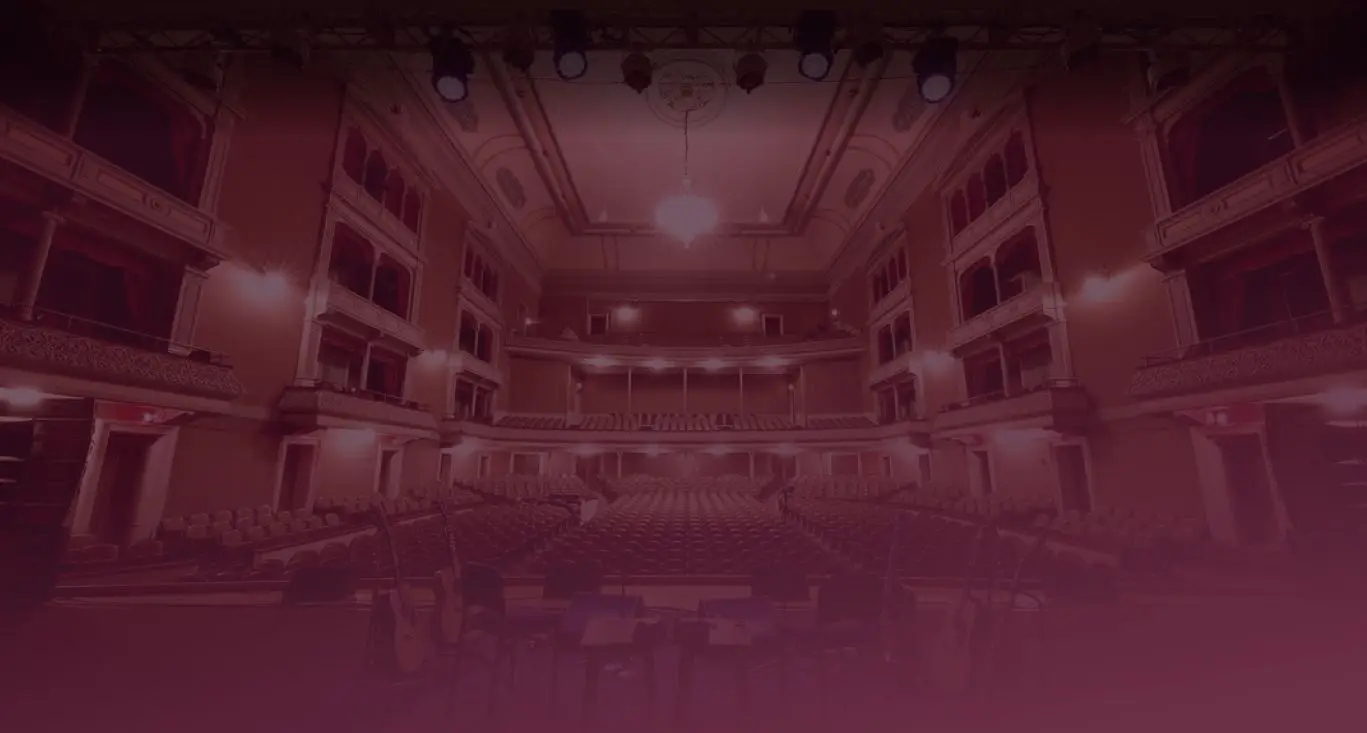 Troy Savings Bank Music Hall interior view from stage showing ornate ceiling balconies and wooden seating