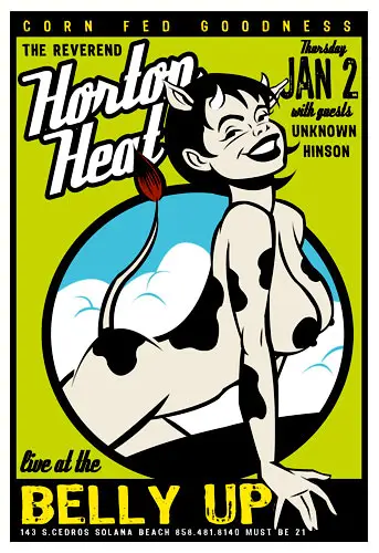 Reverend Horton Heat — Scrojo concert poster, Belly Up Tavern, January 2003