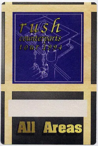 Rush — Counterparts Tour 1994 All Areas backstage pass