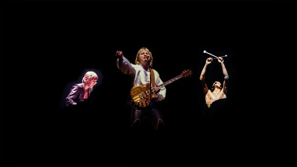 Emerson, Lake & Palmer perform live — Keith Emerson, Greg Lake, and Carl Palmer on stage