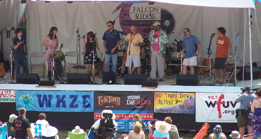 Crowd gathered before the Main Stage at Falcon Ridge Folk Festival