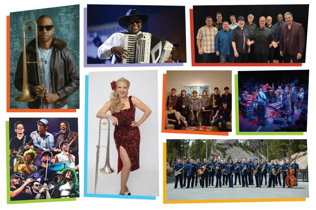 Syracuse Jazz Fest 2026 lineup collage featuring Trombone Shorty, Tower of Power and other headliners
