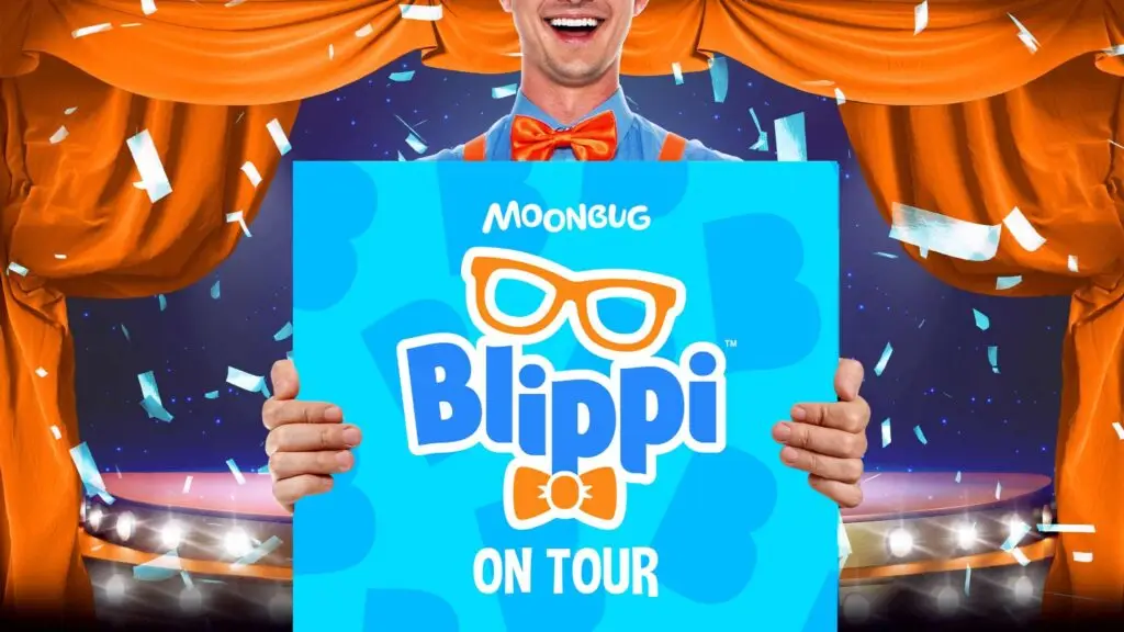 Blippi Live! Be Like Blippi Tour promotional image — performer in signature Blippi costume at Kodak Center Rochester