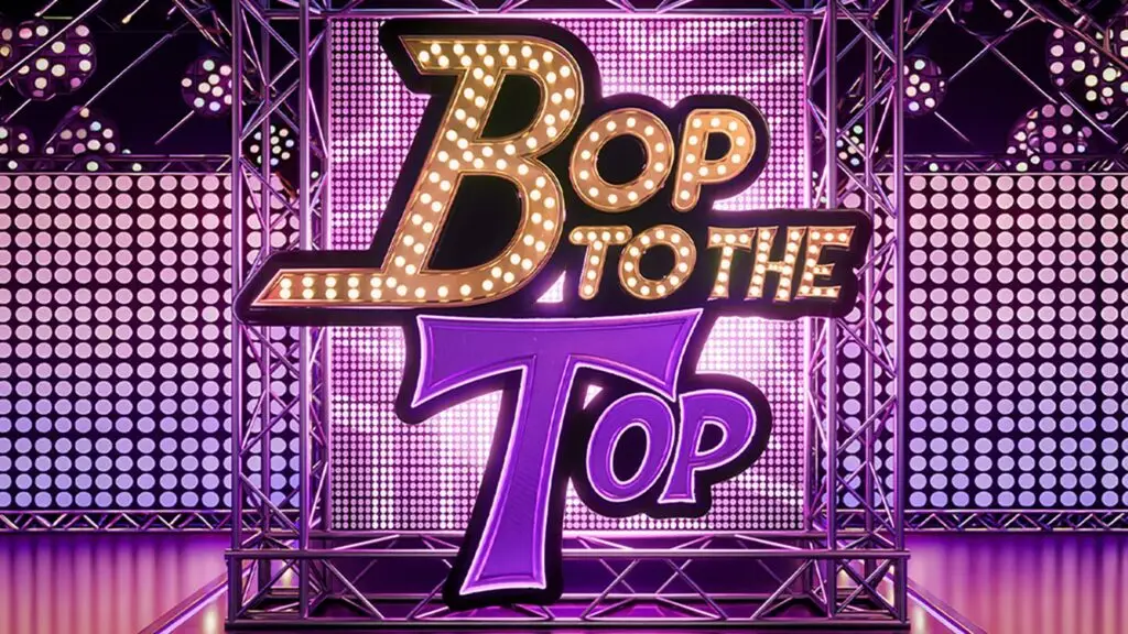 Bop To The Top tour logo with marquee lights on a stage backdrop