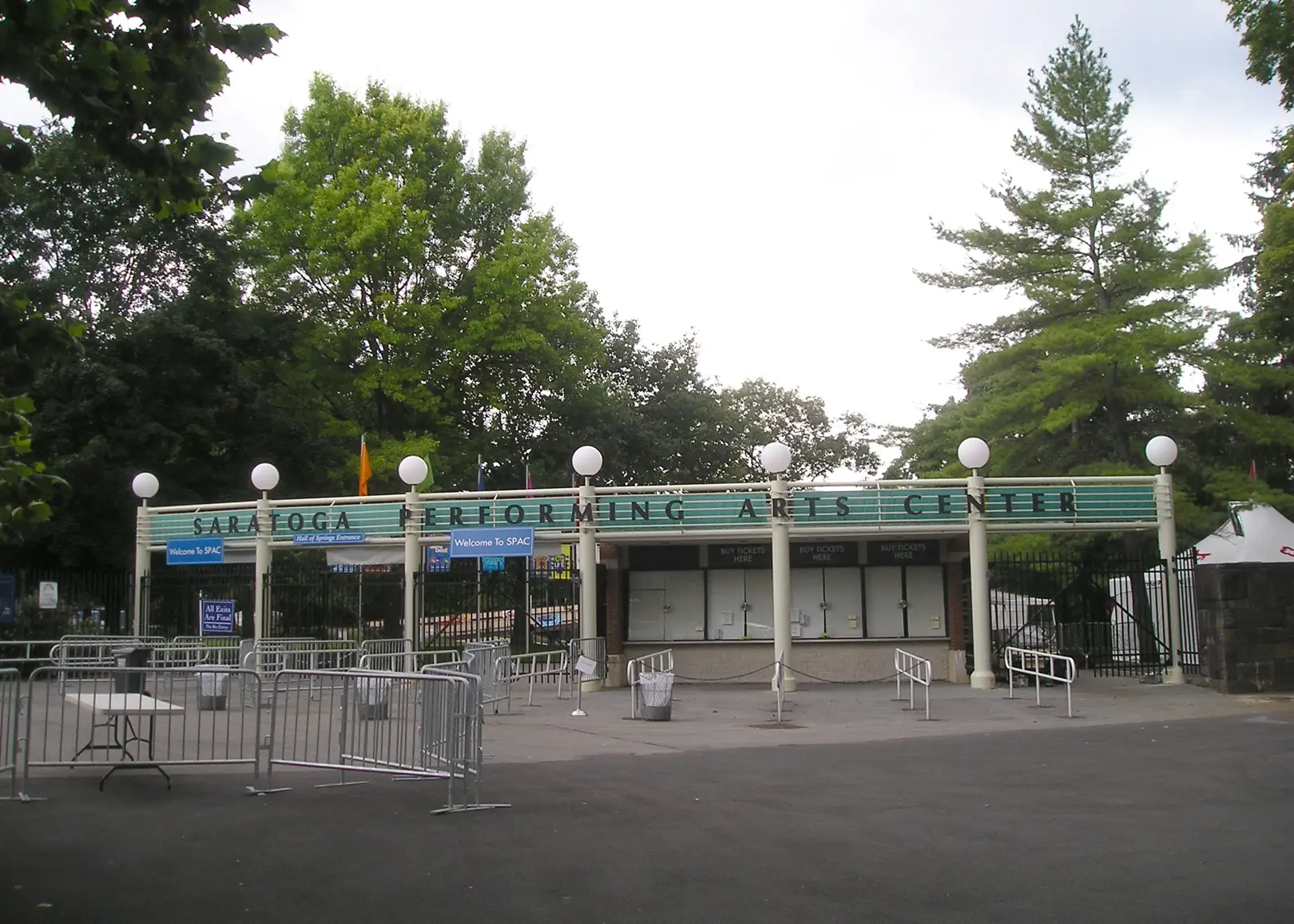 The turnstiles at the entrance to the Saratoga Performing Arts Center inside Saratoga Spa State Park