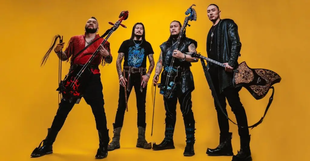 The Hu performing with traditional Mongolian instruments at Sherman Theater, May 15, 2026