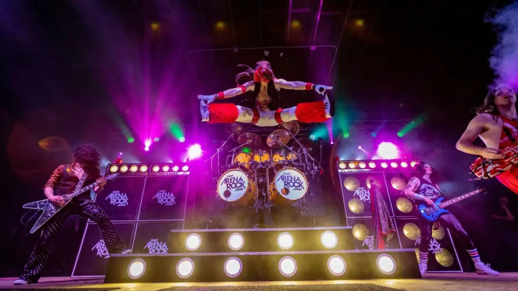 That Arena Rock Show performs live with full theatrical production, costumes and stage lighting at Penn's Peak