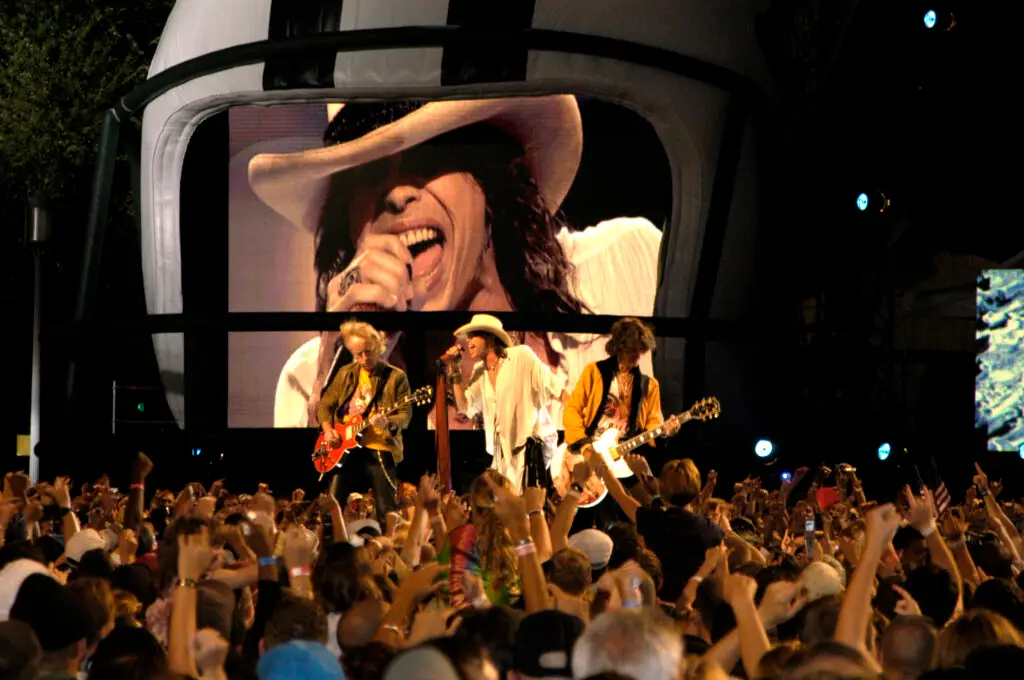 Aerosmith performing live at NFL Kickoff Live 2003 on the National Mall — same Just Push Play-era lineup that played SPAC in 2001