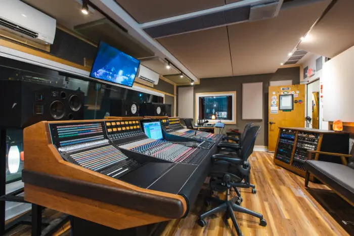 The console room at Utopia Studios — the working studio now operating in the historic Bearsville recording facility