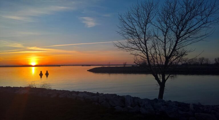Lake Erie sunset over the waterfront at Buffalo's Outer Harbor, home of Outer Harbor Live at Terminal B