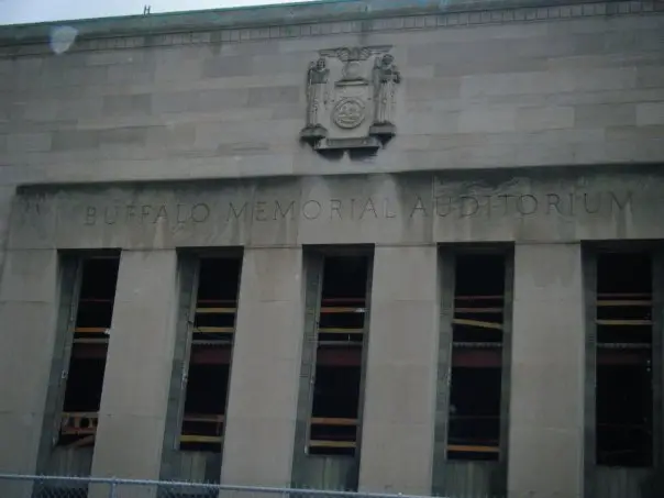 The facade of Buffalo Memorial Auditorium, the demolished downtown arena known as The Aud.