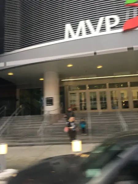 The MVP Arena entrance with the illuminated MVP name, Albany, NY
