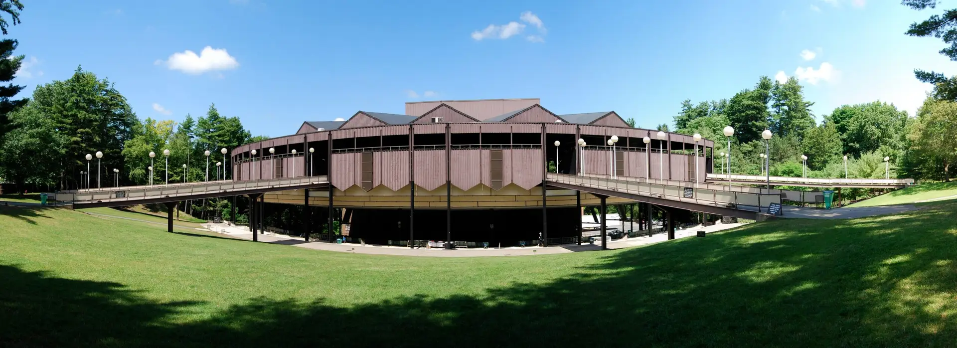 Panorama of the Saratoga Performing Arts Center amphitheater and lawn