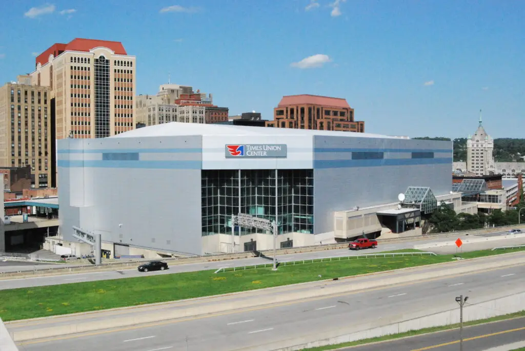 The Times Union Center (now MVP Arena) exterior in downtown Albany, NY