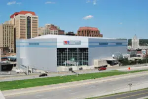 The Times Union Center (now MVP Arena) exterior in downtown Albany, NY