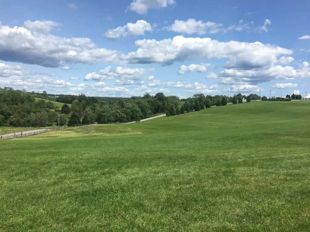 The preserved Woodstock festival field and sloping bowl at Bethel Woods, Bethel, NY