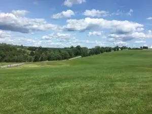 The preserved Woodstock festival field and sloping bowl at Bethel Woods, Bethel, NY