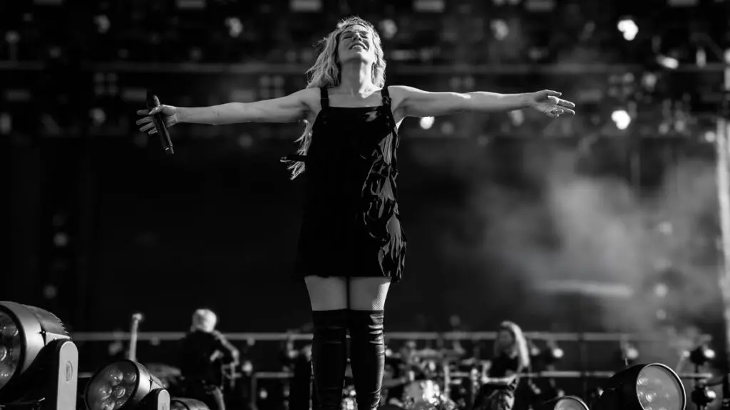 Kimberly Perry of The Band Perry performing live on stage during the Psycho Rodeo Tour