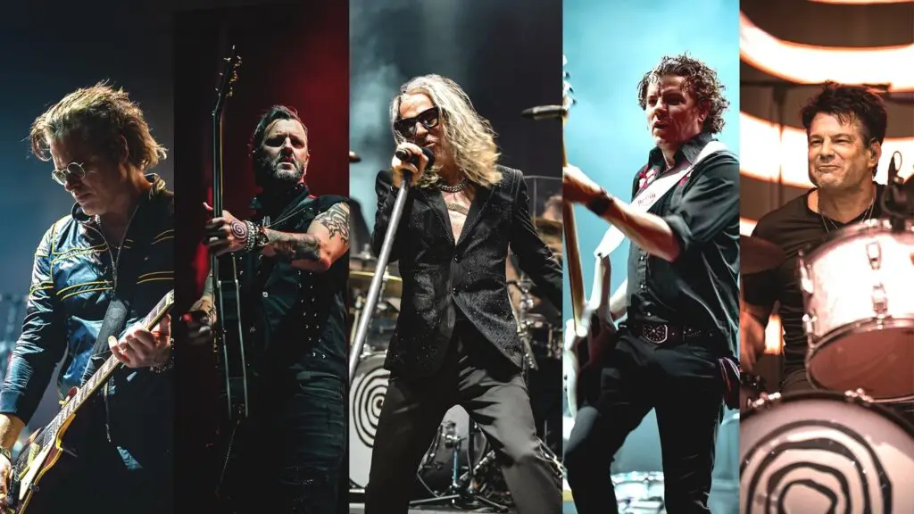 Collective Soul performs live — five-panel composite of all band members on stage
