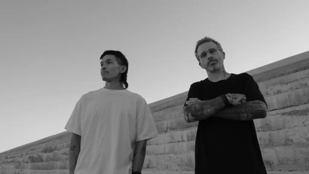 The Glitch Mob duo Ed Ma and Josh Mayer in official press photo, black and white