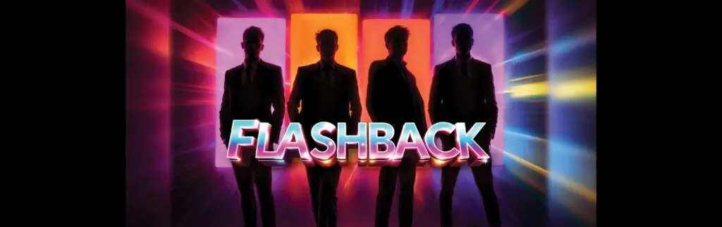 FLASHBACK tribute show performers in silhouette against colorful stage lighting, 2026 tour