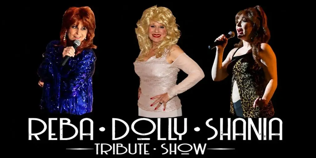 Queens of Country tribute performers as Reba McEntire, Dolly Parton, and Shania Twain on stage
