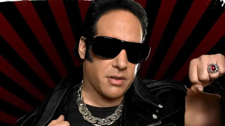 Andrew Dice Clay in black leather jacket and sunglasses, official promotional photo
