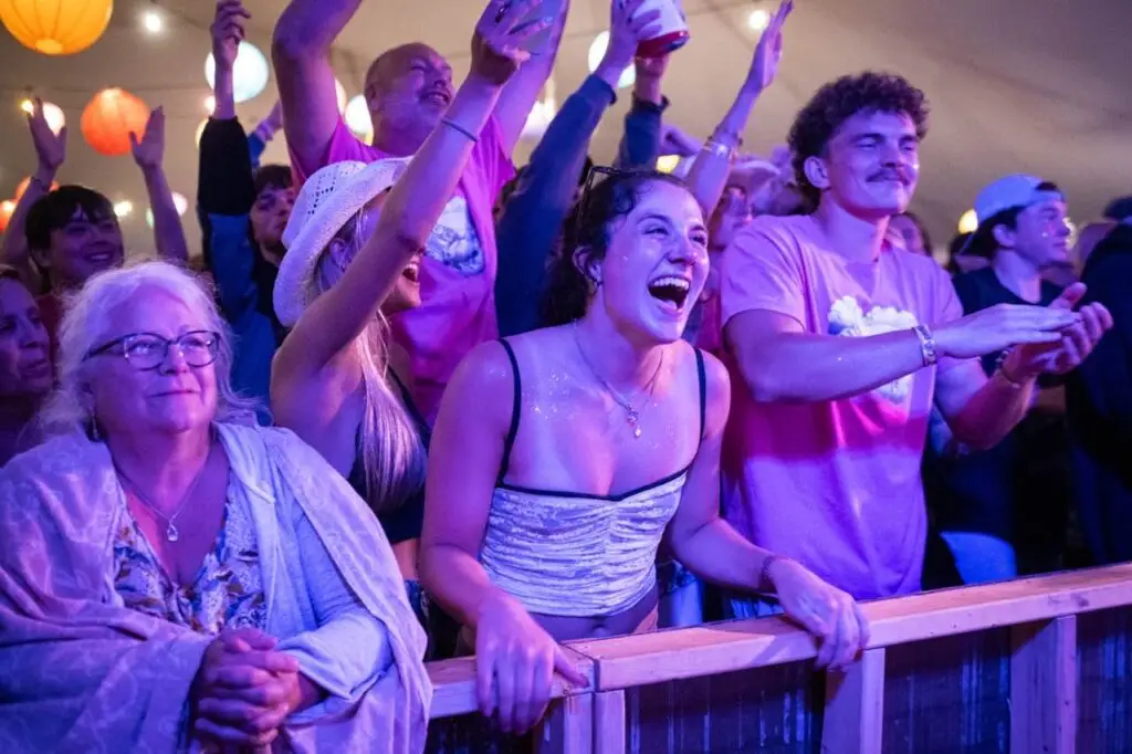 Fans at the Grey Fox Bluegrass Festival dance stage