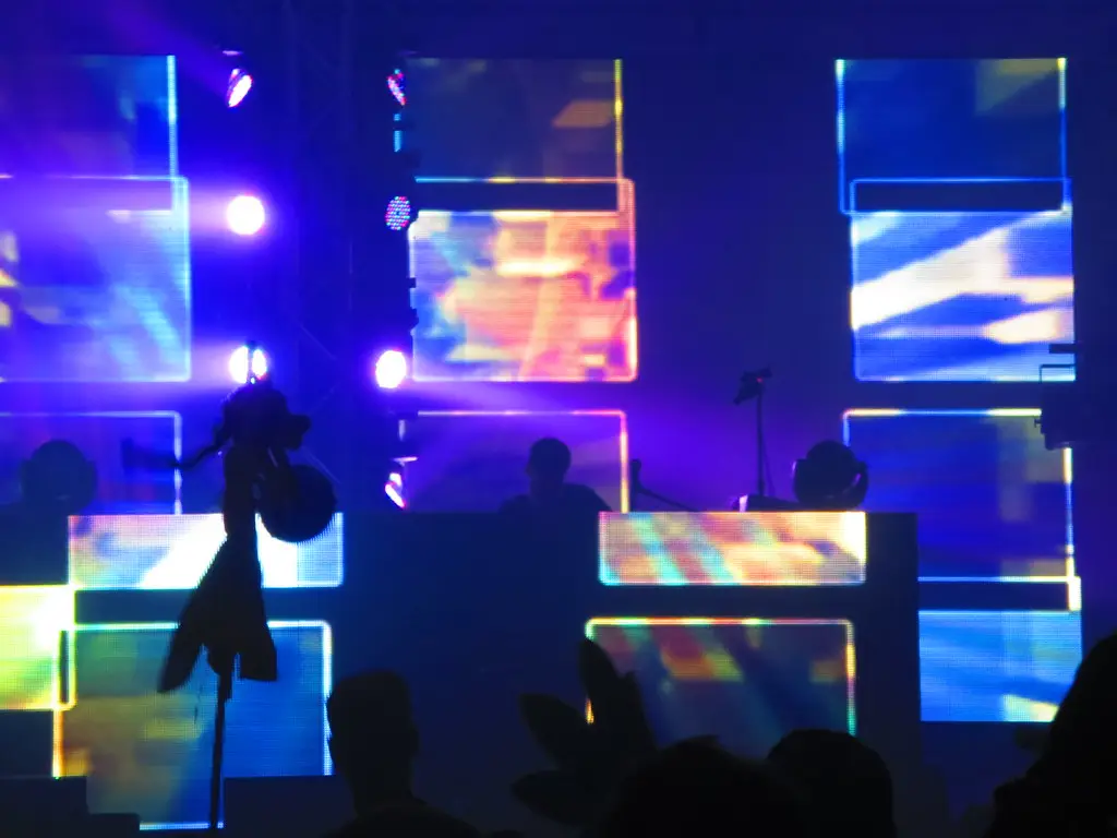 The main stage at night at The Hudson Project, Saugerties, 2014