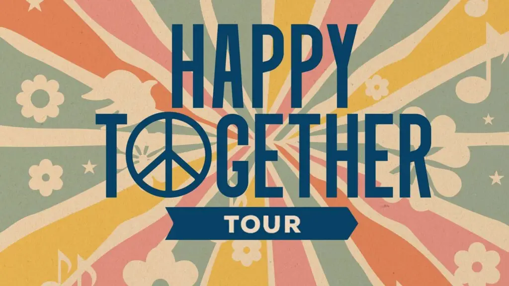 Happy Together Tour official promotional artwork featuring The Turtles and classic acts at Visions Veterans Memorial Arena