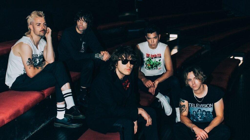 Bad Nerves five-piece punk band poses for press photo ahead of Buffalo Iron Works show