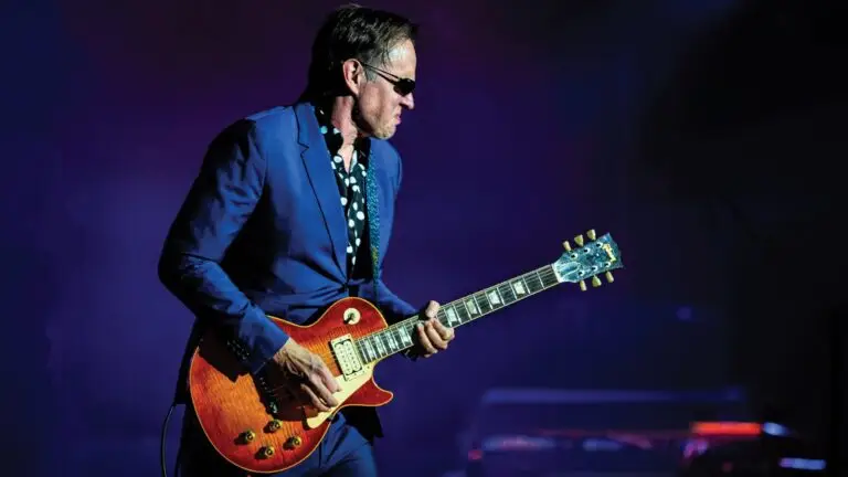 Joe Bonamassa plays a Gibson Les Paul on stage at Palace Theatre Albany