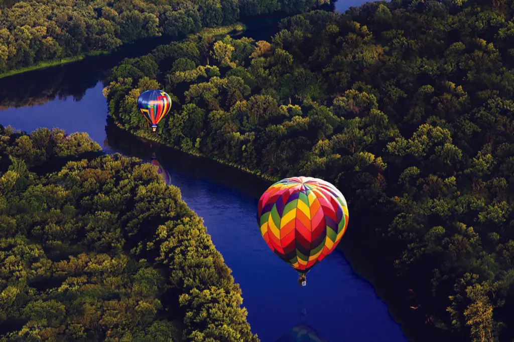 Hot-air balloons over the crowd at the Spiedie Fest and Balloon Rally in Binghamton