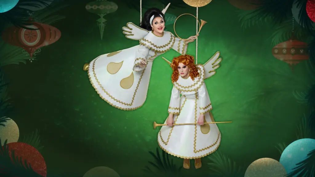 BenDeLaCreme and Jinkx Monsoon as holiday angels in The Jinkx & DeLa Holiday Show 2026