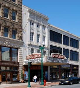 The State Street entrance and marquee of Proctors Theatre in Schenectady, New York