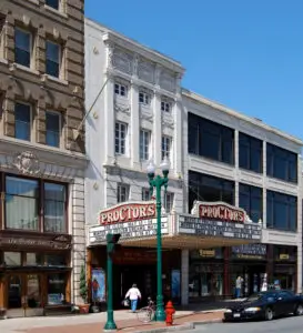 The State Street entrance and marquee of Proctors Theatre in Schenectady, New York