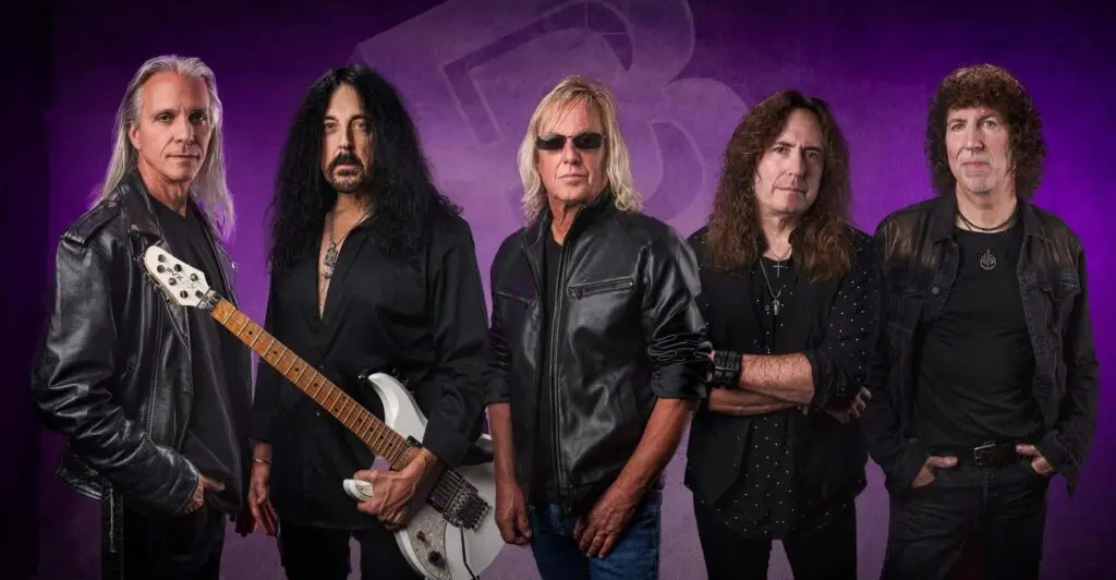Beyond Purple five-piece Deep Purple tribute band studio promotional photo
