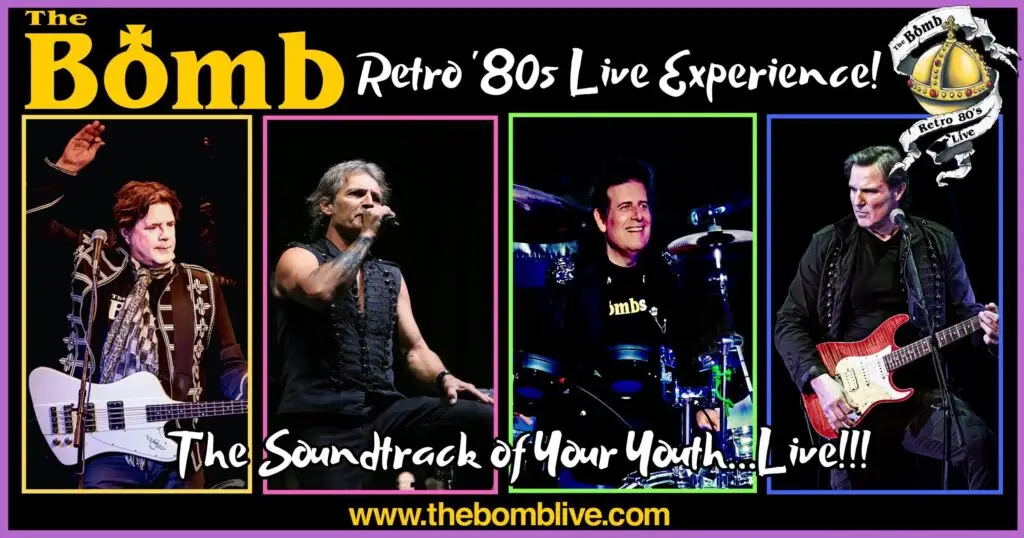 The Bomb – A Retro '80s Live Experience performing live, official four-panel promotional photo